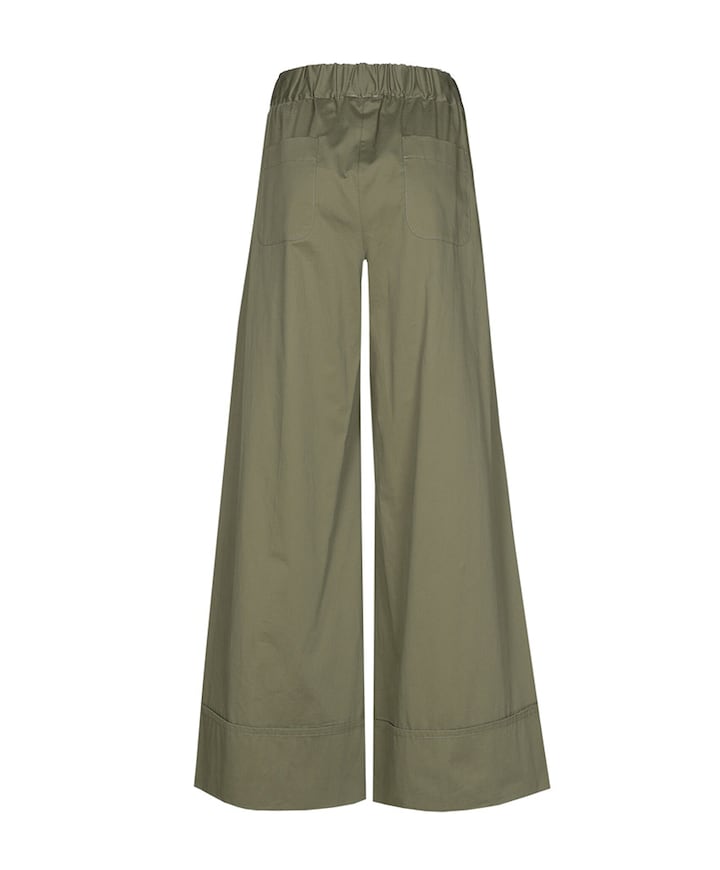 katoen effen breed dames broek groen