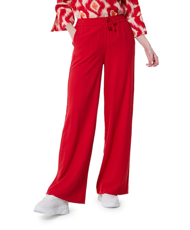 trousers wide leg viscose crinkle broek rood