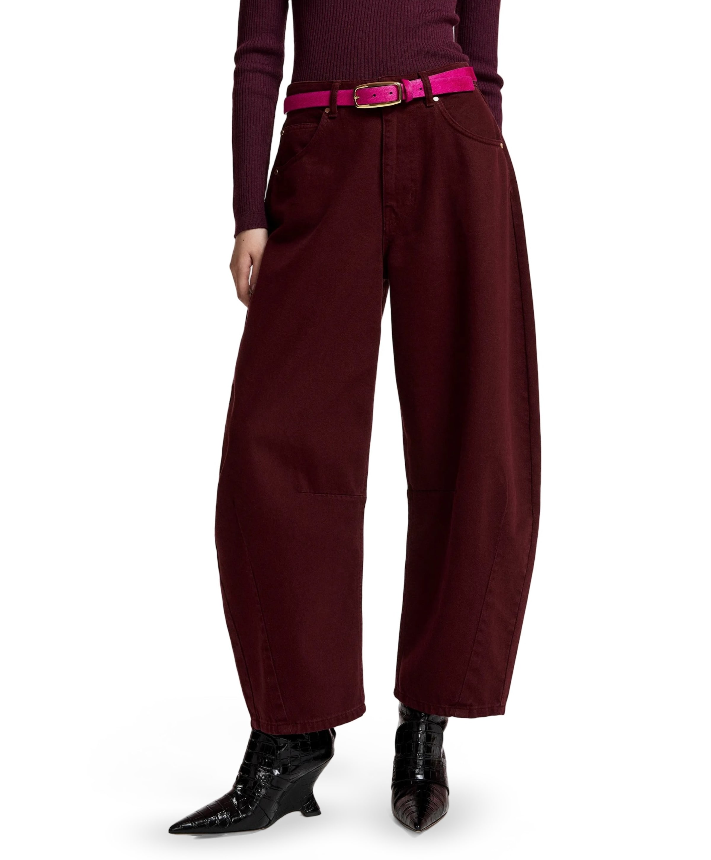 Kokos Colour Denim Barrel Leg dames broek bordeaux