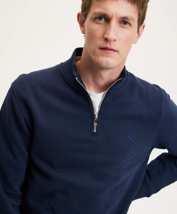 Heren trui met rits blauw