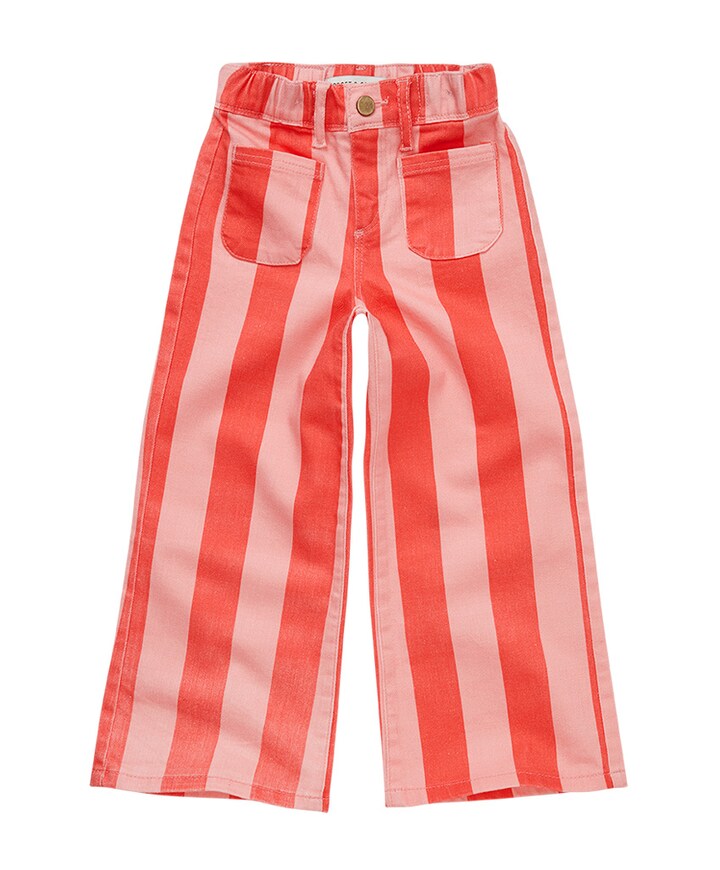 Flare denim stripes meisjes broek roze