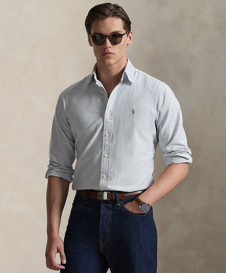 Heren overhemd lange mouw blauw