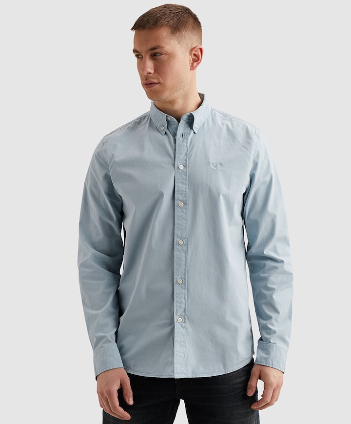 Heren overhemd lange mouw blauw