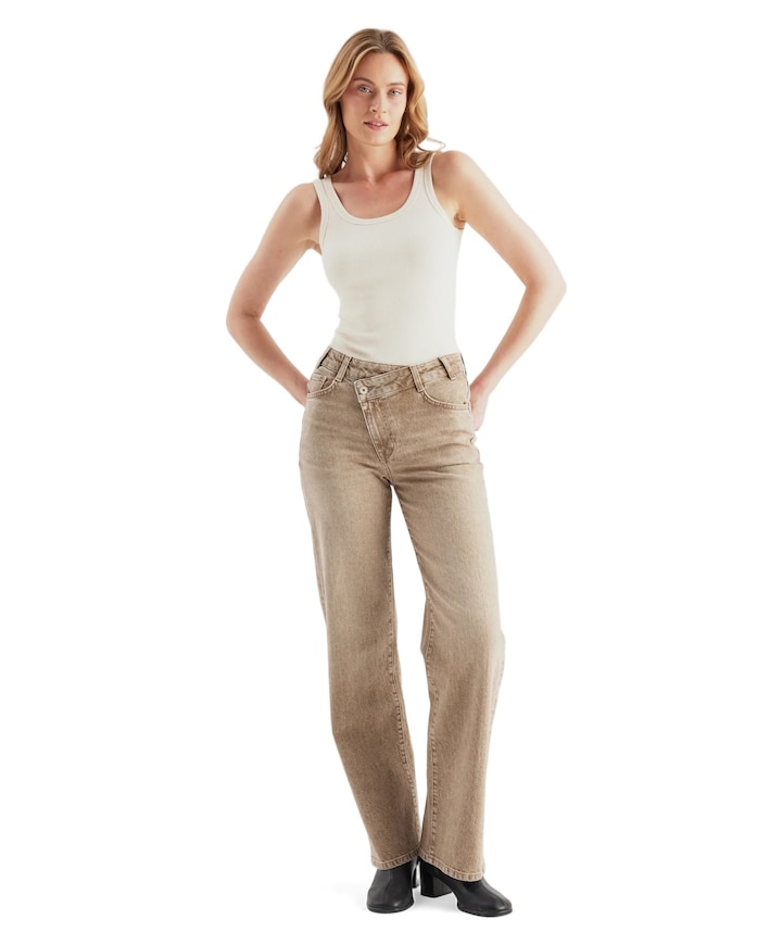 relaxed straight jeans dames jeans beige
