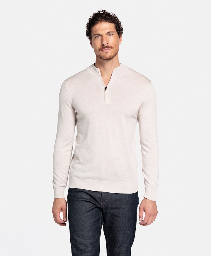 Heren trui met rits ecru