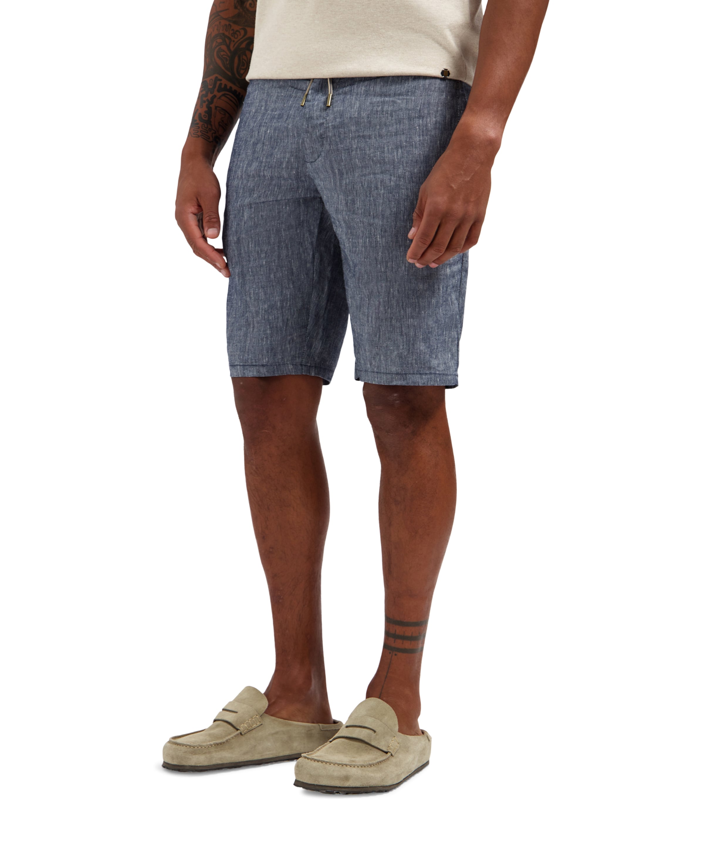 Short Chino With Linen heren korte broek blauw