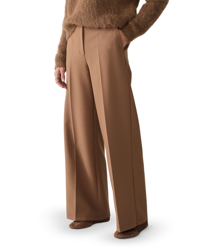 Trousers wide legs foam uni dames broek bruin