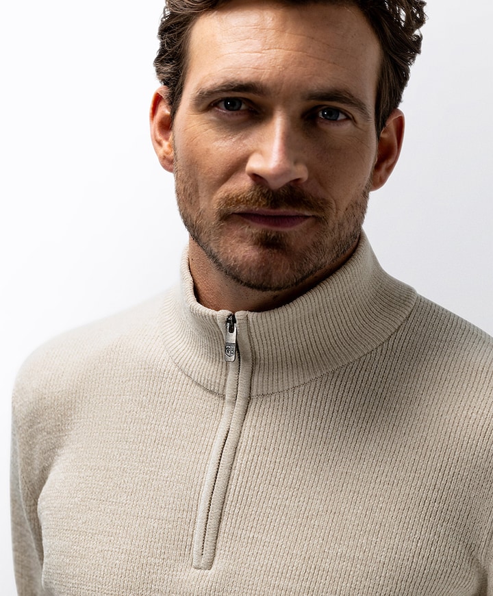 Heren trui met rits beige
