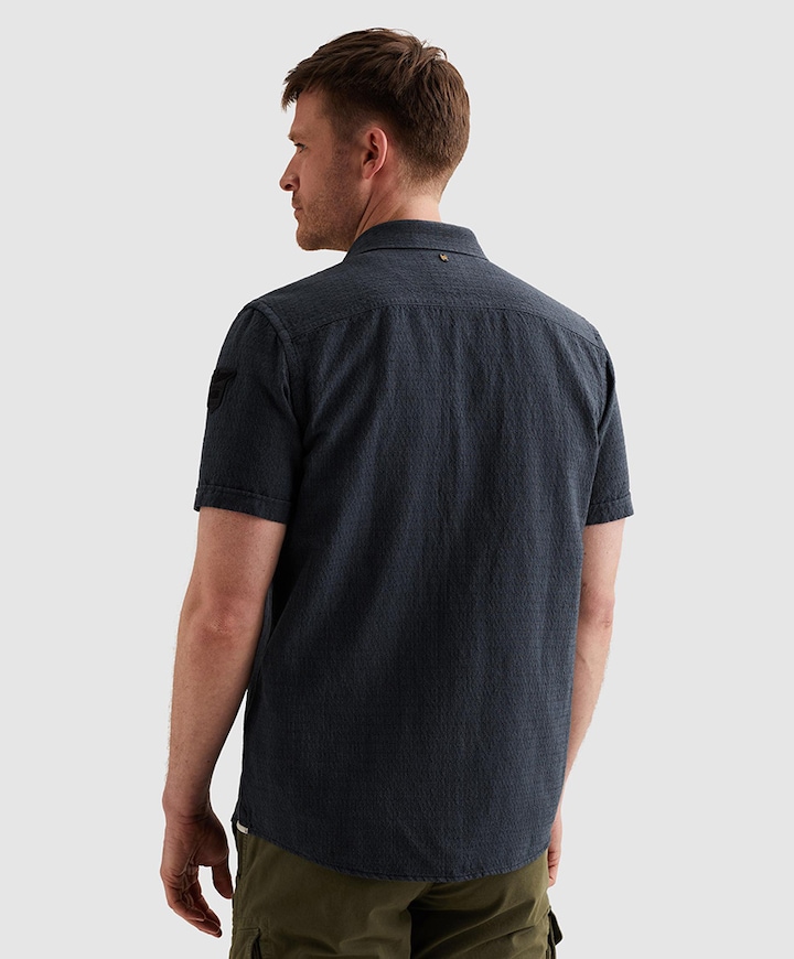 Heren overhemd korte mouw blauw