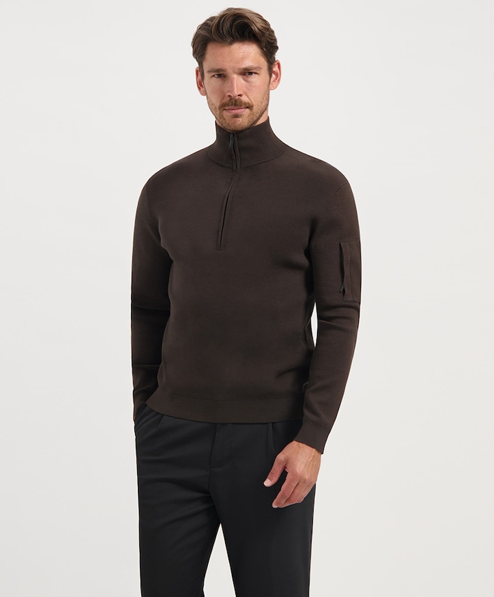 Heren trui met rits bruin