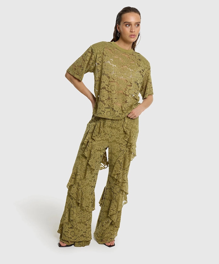 Ladies knitted lace AYA dames broek groen