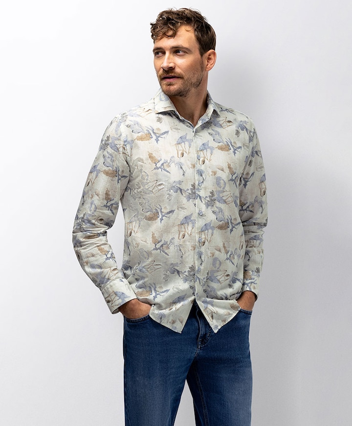 Heren overhemd lange mouw beige