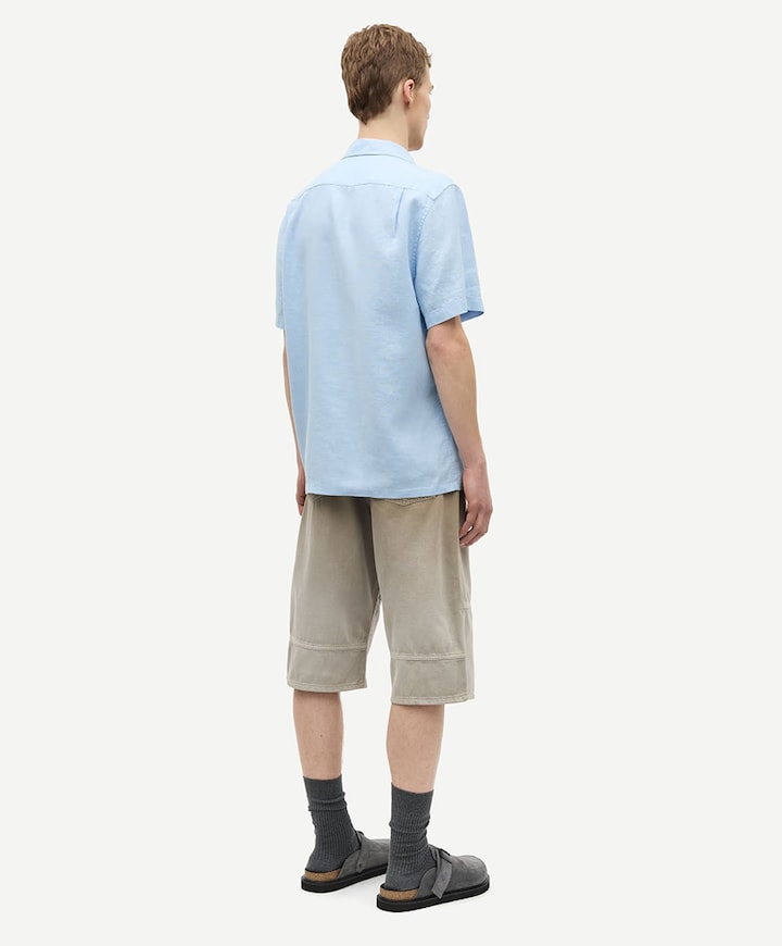 Heren overhemd korte mouw blauw