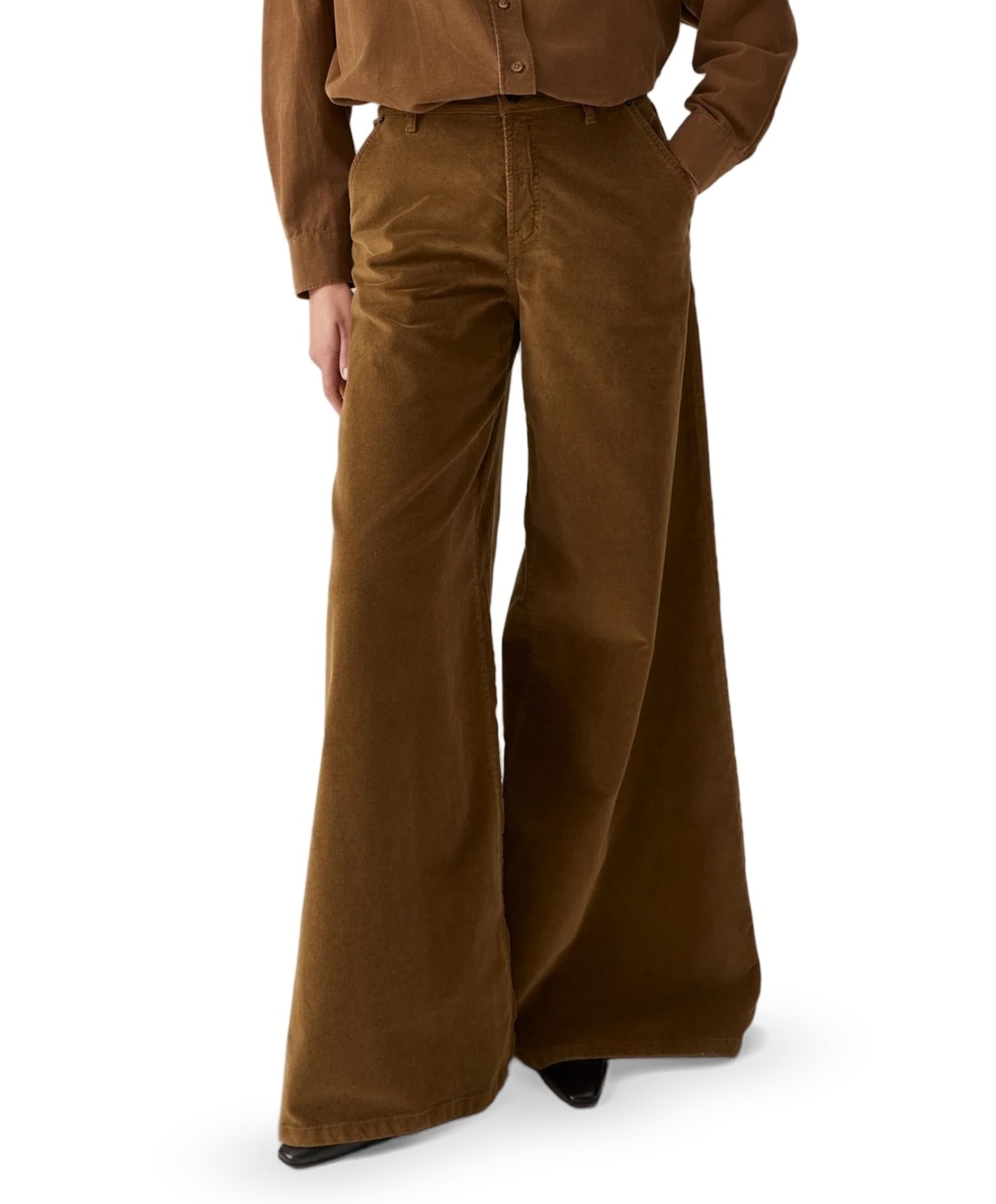 New Marlene 8104 Shiny Cord dames broek bruin