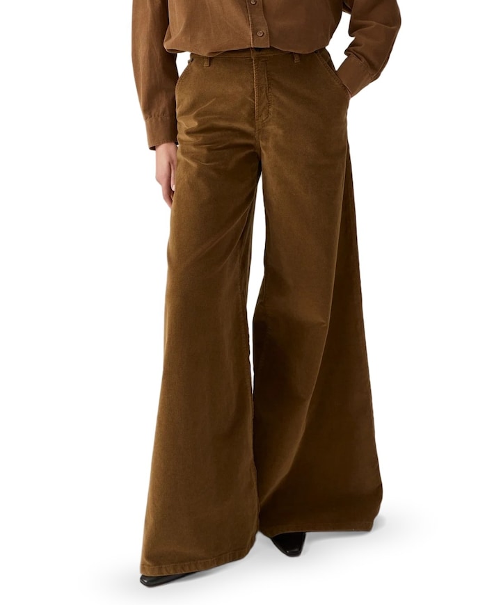 New Marlene 8104 Shiny Cord dames broek bruin