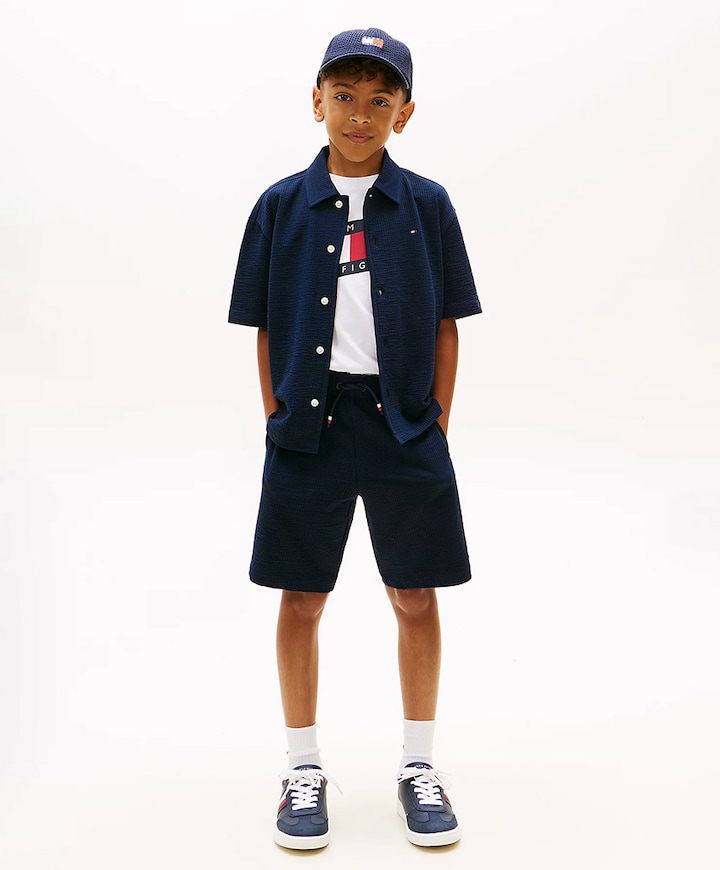 JERSEY SEERSUCKER SWEATSHORT jongens korte broek blauw