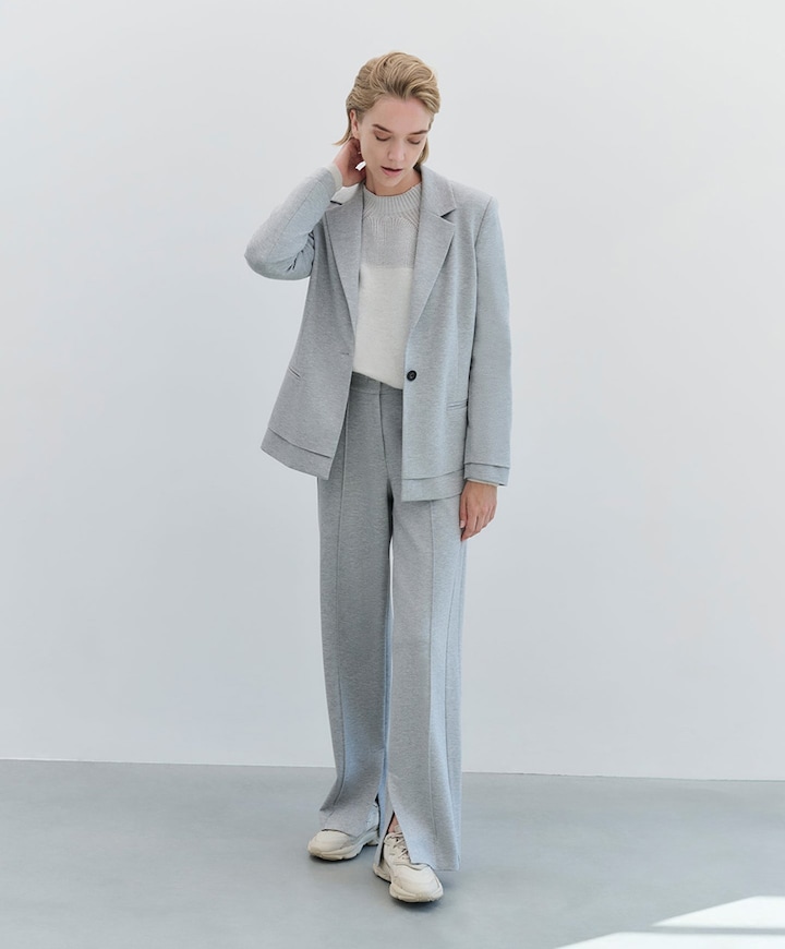 Soft melange tailored trousers grijs