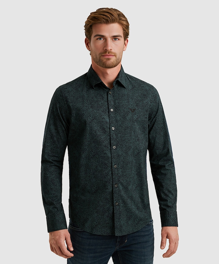 Heren overhemd lange mouw blauw