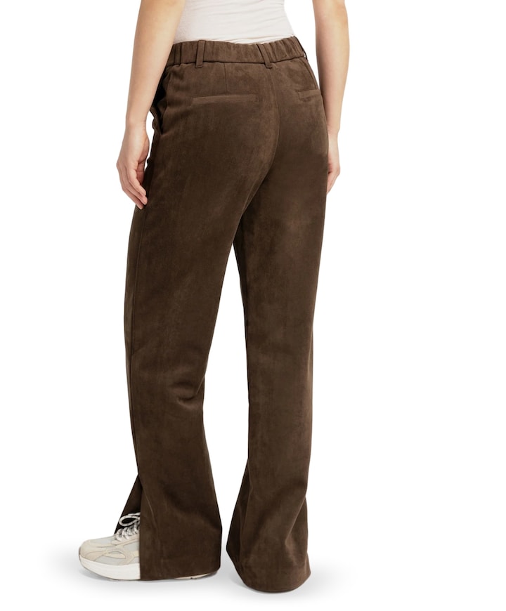 Suede met wijde pijpen dames broek bruin