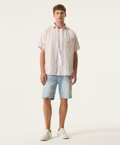 Heren overhemd korte mouw beige