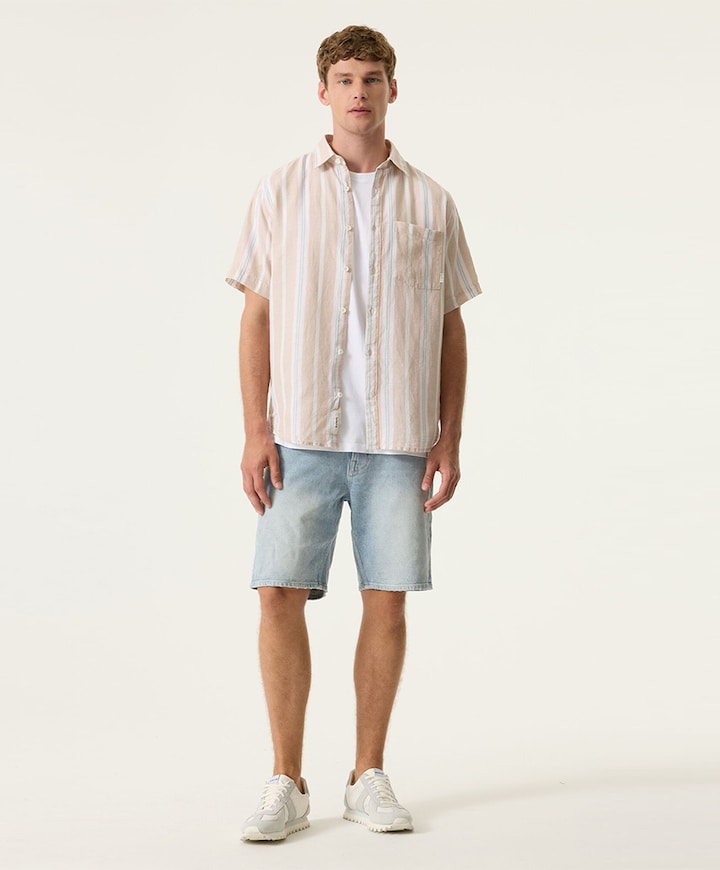 Heren overhemd korte mouw beige