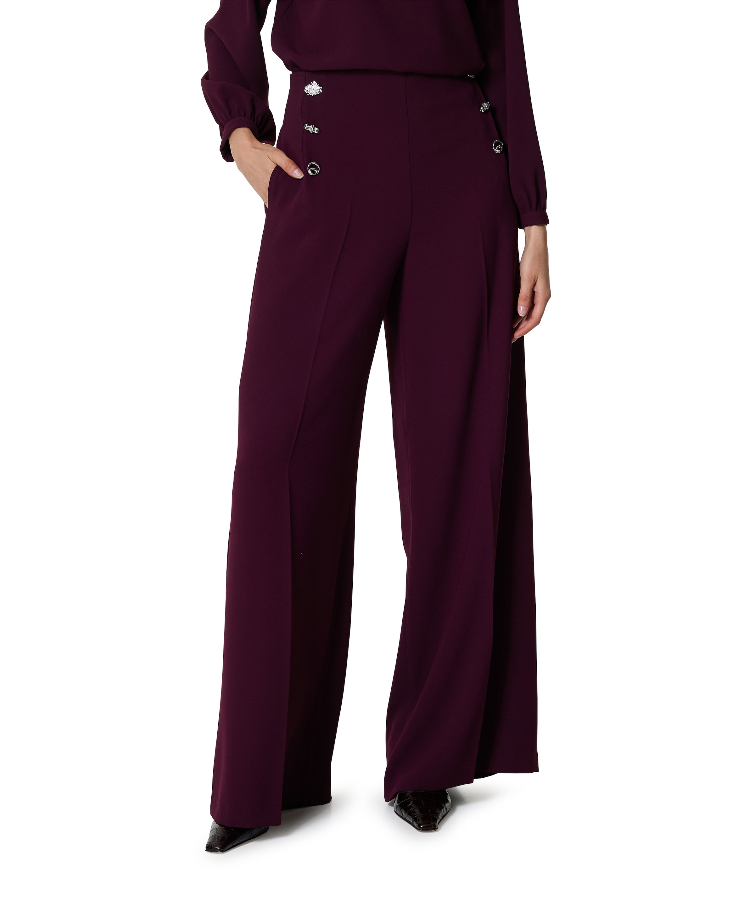 crépe effen fantasieknoop pantalon bordeaux