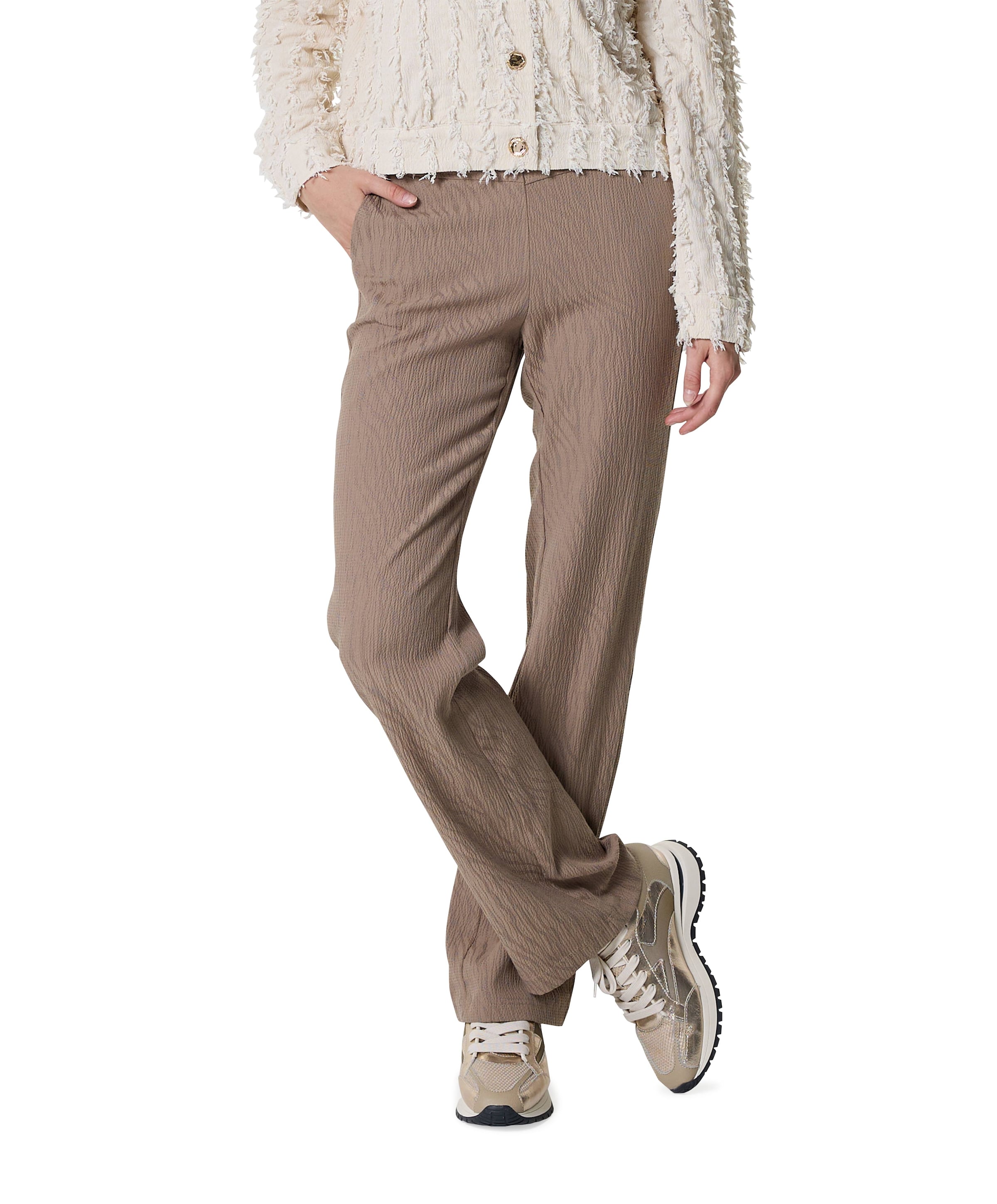 Jacquard wide leg broek beige