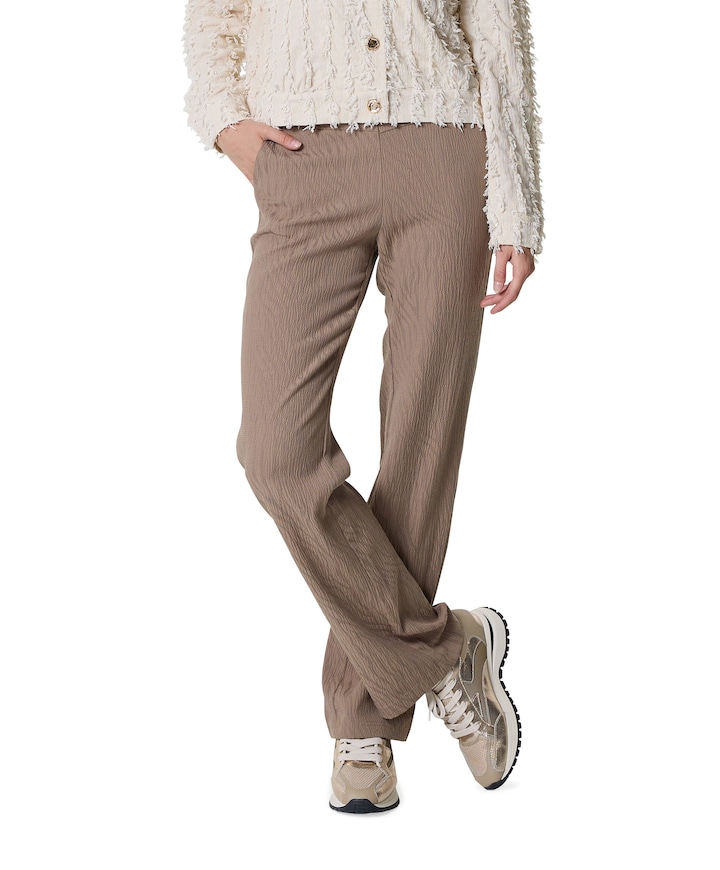 Jacquard wide leg broek beige