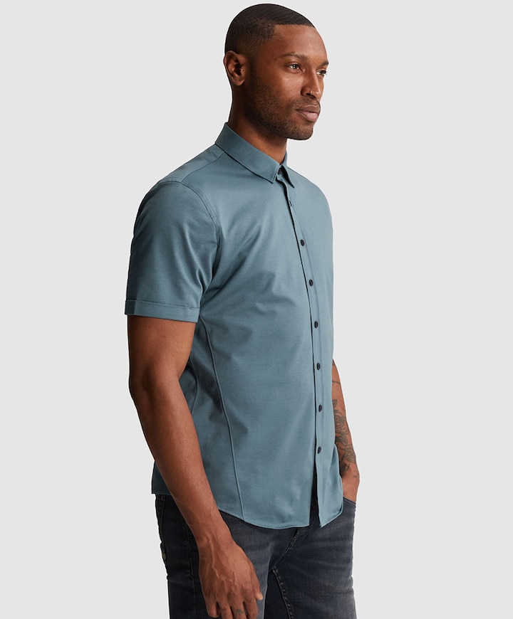 Heren overhemd korte mouw blauw