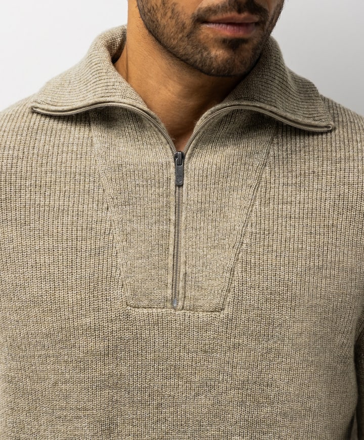 Heren trui met rits beige