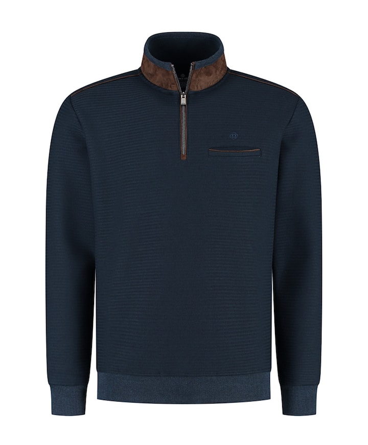 Heren trui met rits blauw