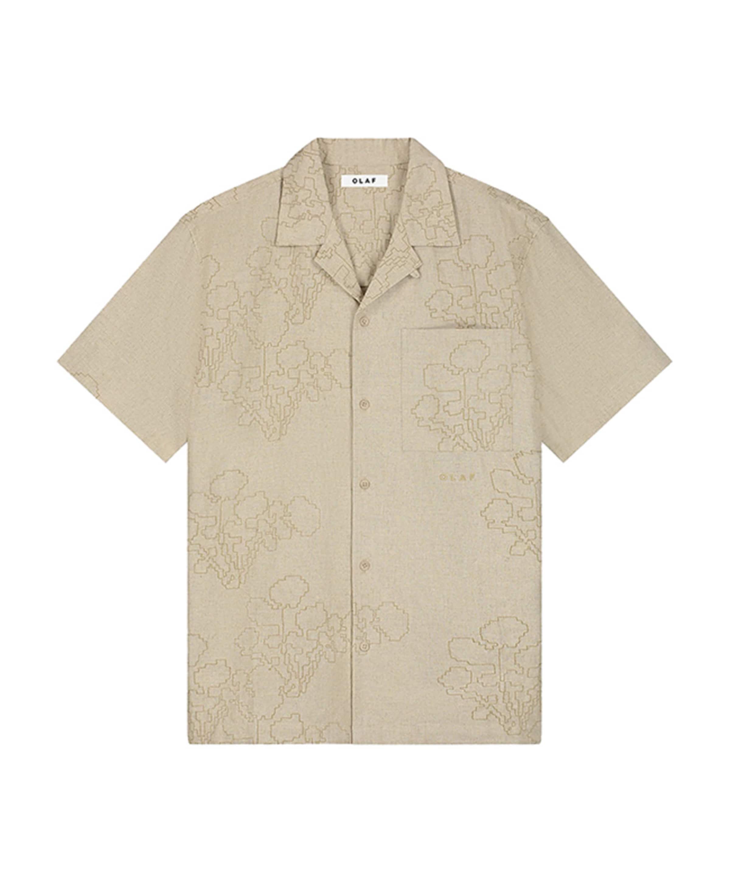 Heren overhemd korte mouw beige