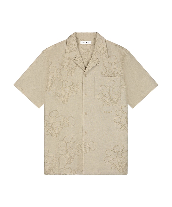 Heren overhemd korte mouw beige