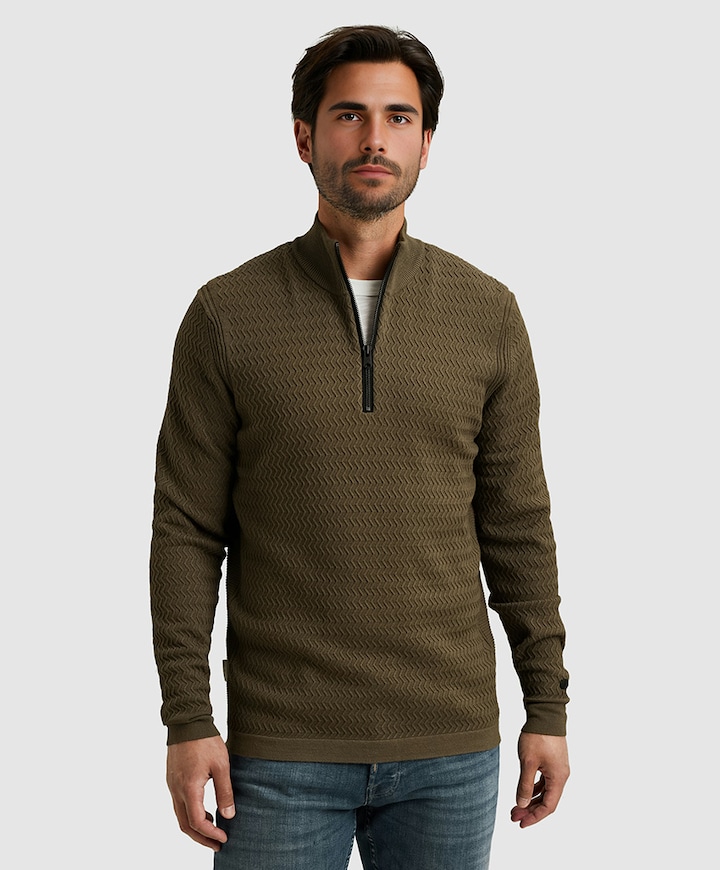 Heren trui met rits groen