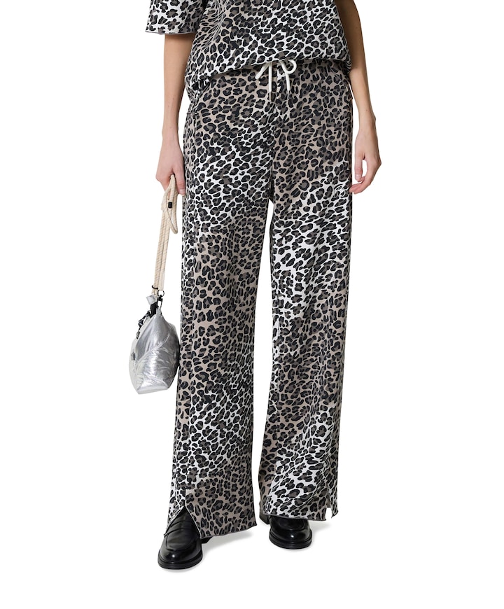 soft scuba leopard dames broek ecru