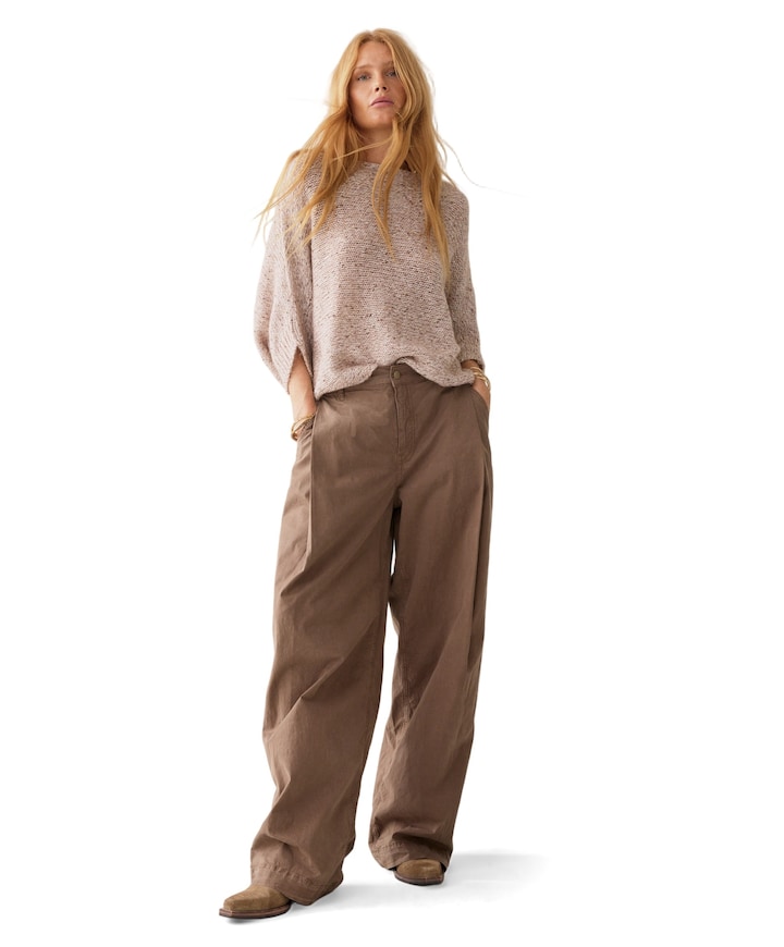 Wideleg Brisk cotton twill dames broek beige