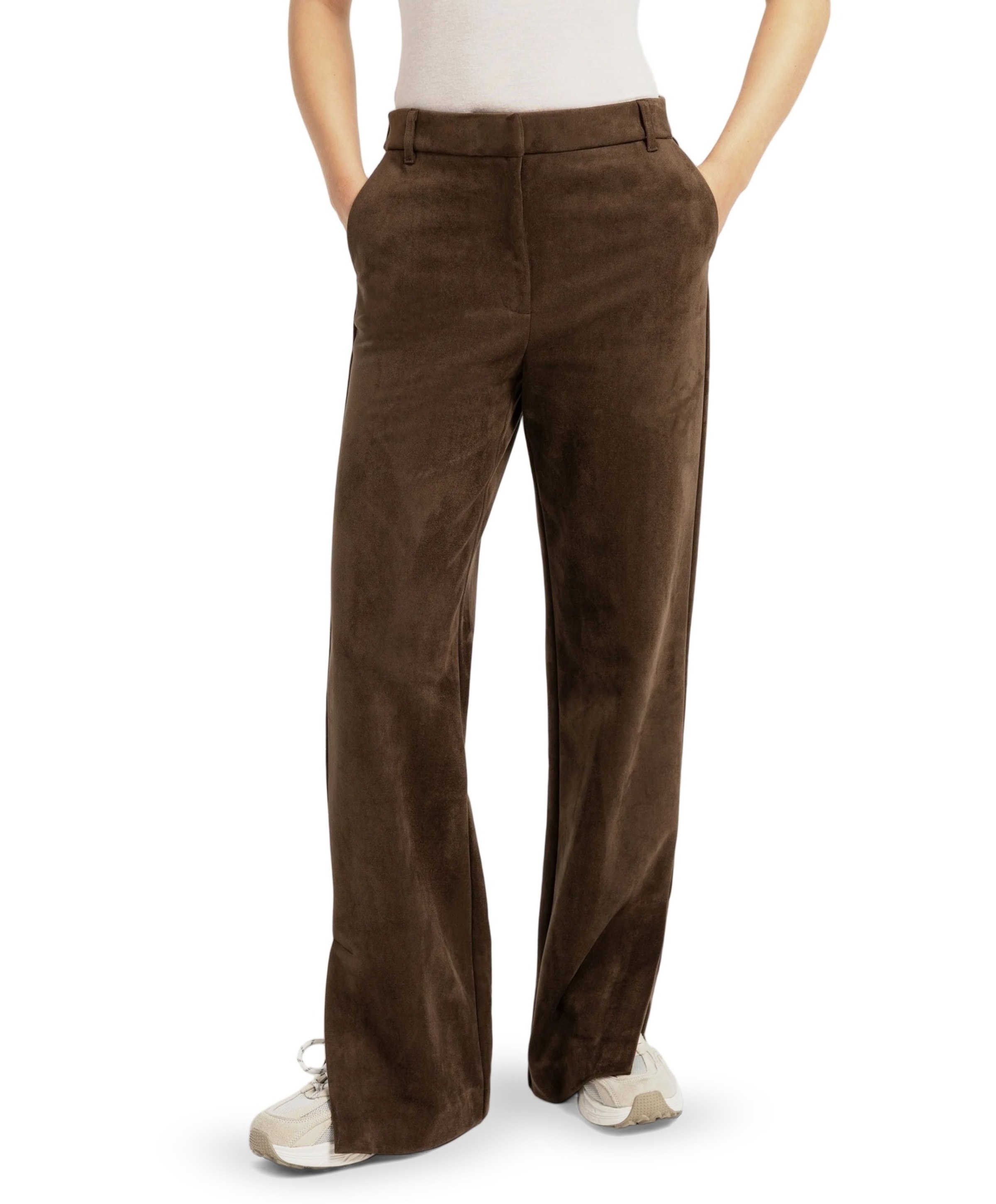 Suede met wijde pijpen dames broek bruin