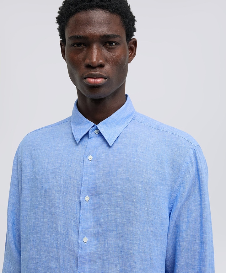 Heren overhemd lange mouw blauw