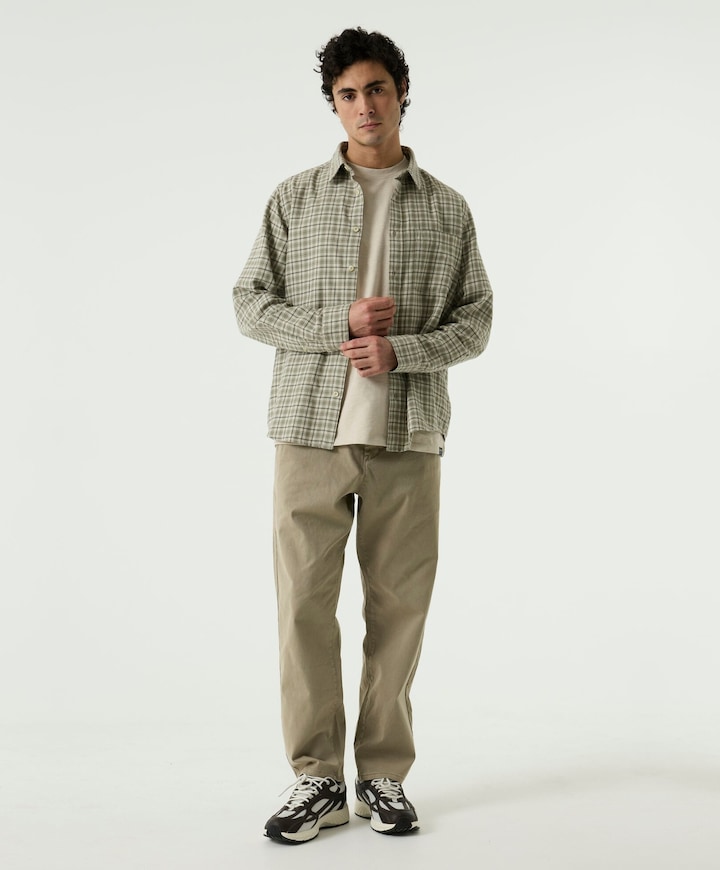 Heren overhemd lange mouw beige