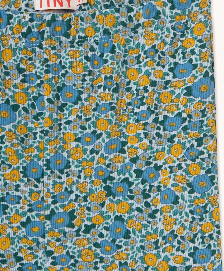 Flower rib pant meisjes broek blauw