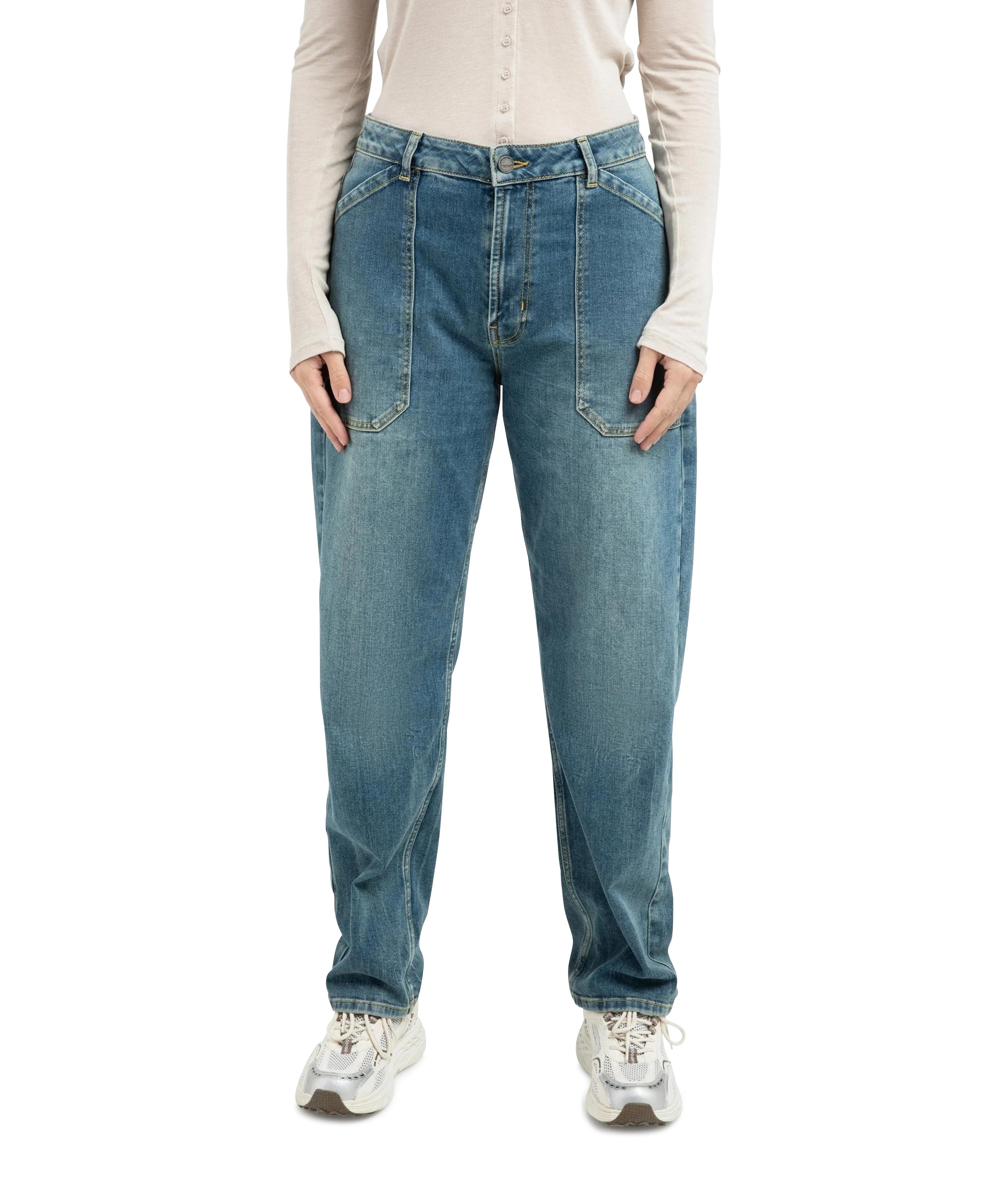 Cargobroek met laag kruis dames jeans blauw