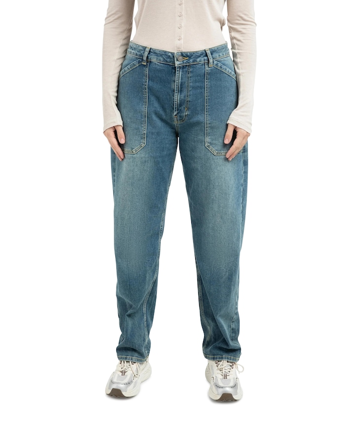 Cargobroek met laag kruis dames jeans blauw