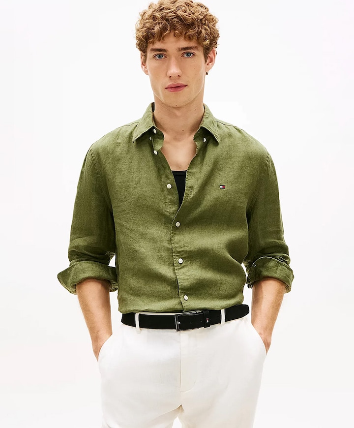 Heren overhemd lange mouw groen