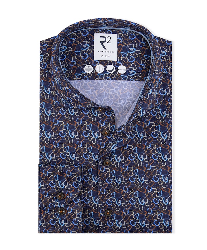 Heren overhemd lange mouw blauw