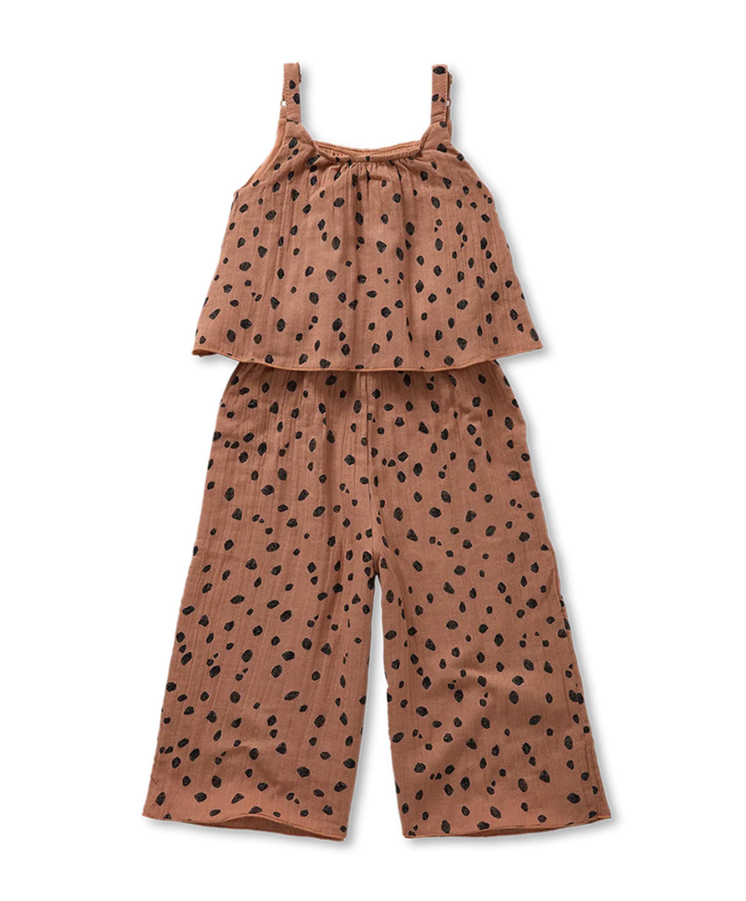 Muslin animal print meisjes jumpsuit bruin