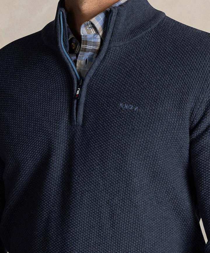 Heren trui met rits blauw