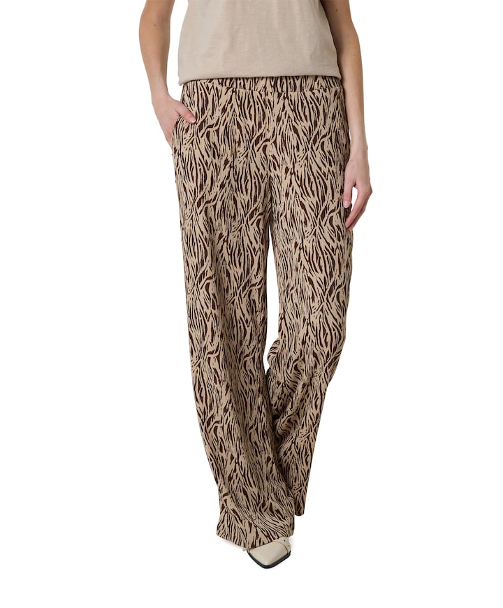 Wide leg allover print dames broek bruin