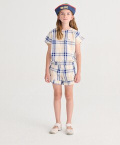 Fun Tartan ruffled woven shorts meisjes korte broek ecru