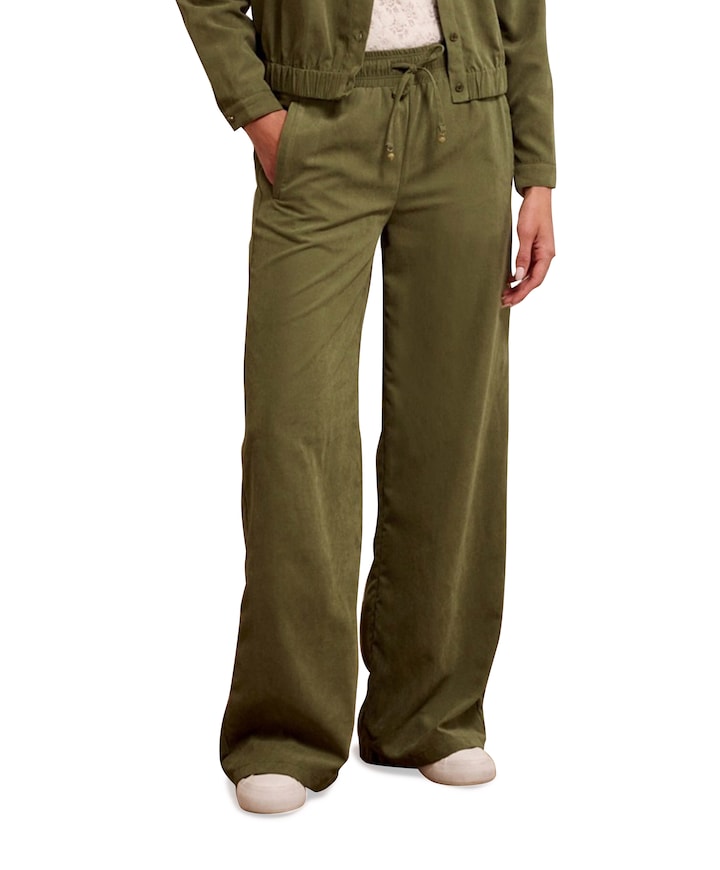 Wide-Leg Cupro Look broek groen