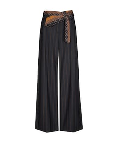 gestreept-ceintuur dames pantalon blauw